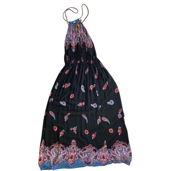 Bohemian Paisley Print Halter Maxi Dress Black Red Blue Large Hippie Beach Cute - Picture 2 of 4